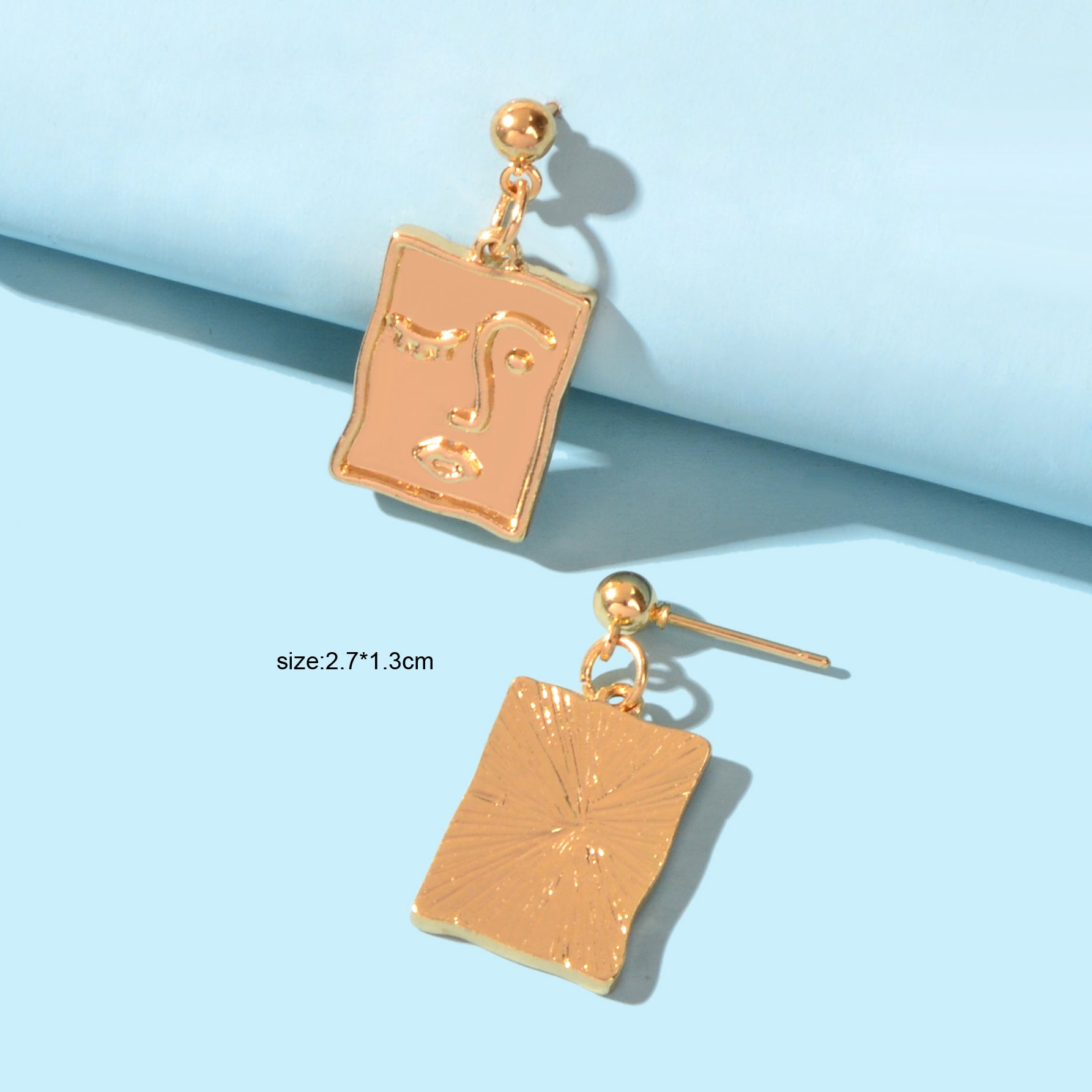 Punk Gold Silver Face Pattern Rectangle Dangle Drop Earrings Statement Jewellery