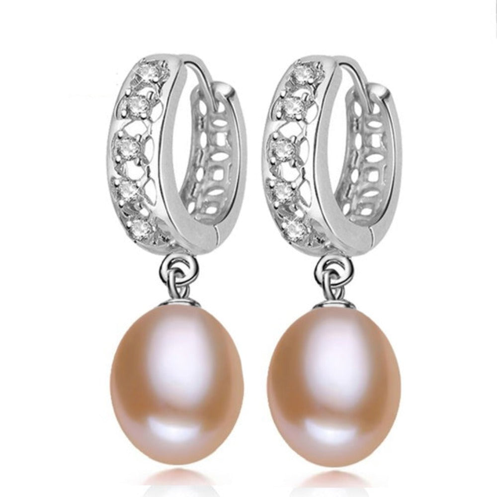Stunning Simulated Diamond & Freshwater Pearl Drop Earrings-2