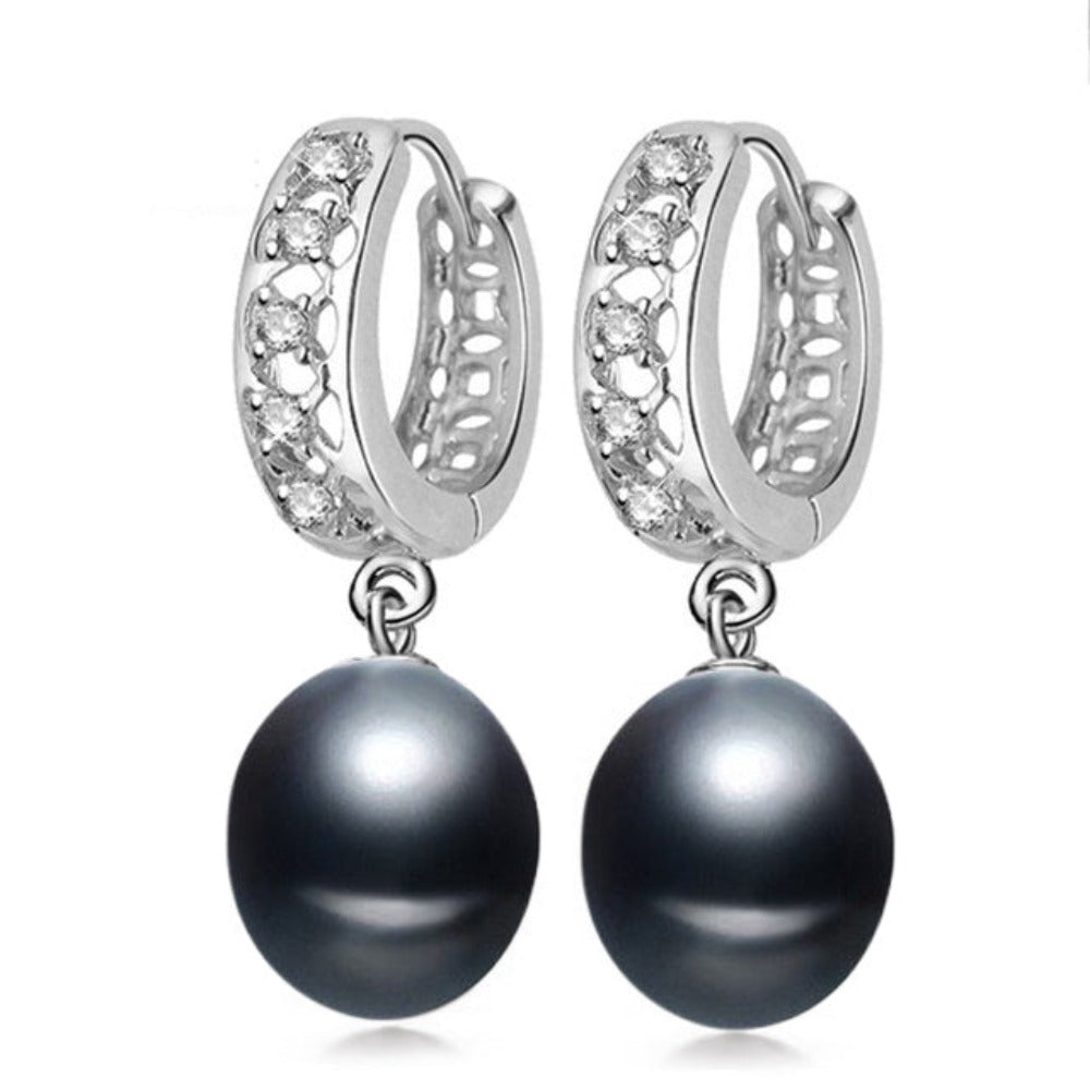 Stunning Simulated Diamond & Freshwater Pearl Drop Earrings-1