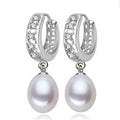 Stunning Simulated Diamond & Freshwater Pearl Drop Earrings-0