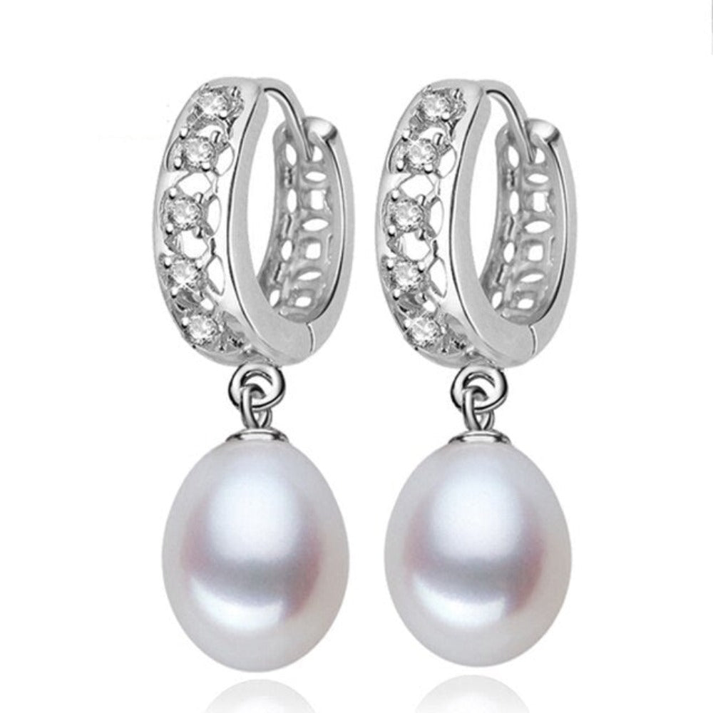 Stunning Simulated Diamond & Freshwater Pearl Drop Earrings-0