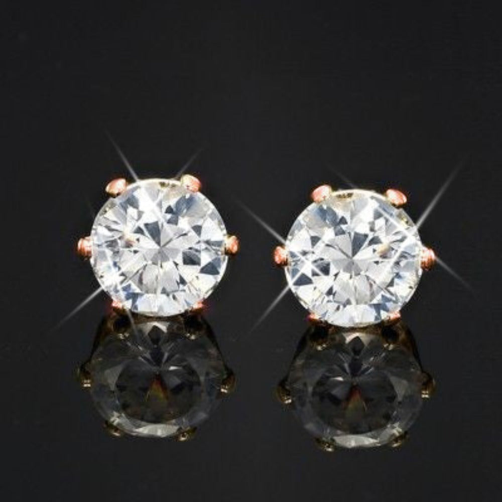 18ct Heavy Rose Gold Plated & Simulated Diamond Stud Earring - USA Made-1