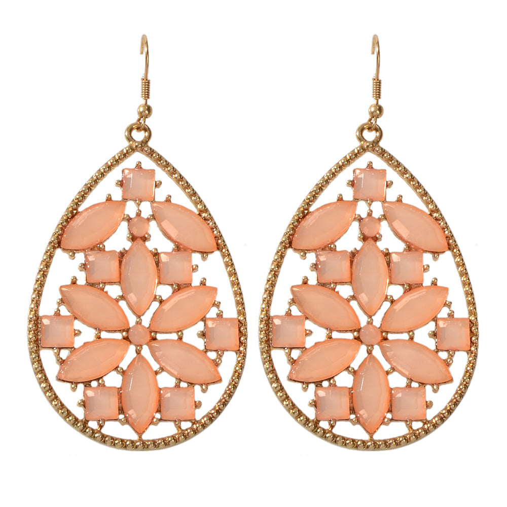 Ladies Jewellery Pink Green Acrylic Flower Water Drop Good Quality Earrings Gift-5