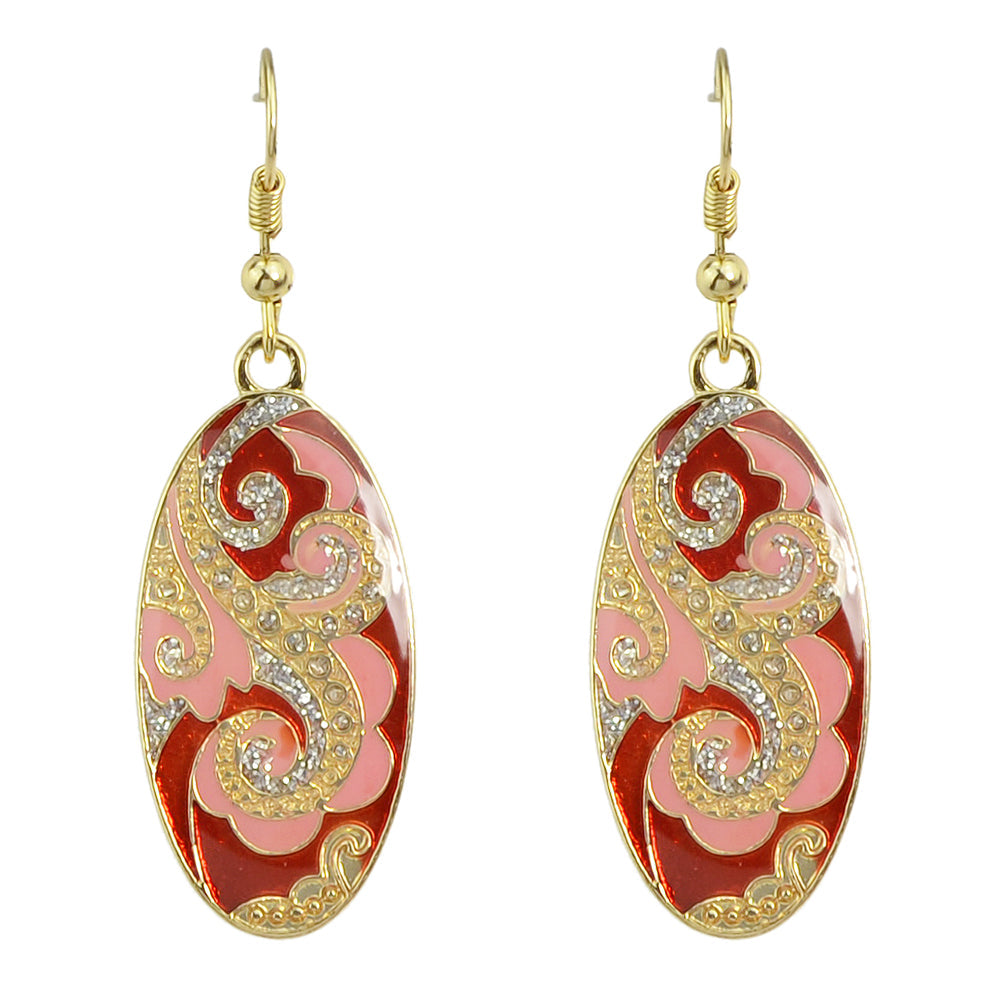 Traditional Indian Ethnic Jewellery Rhinestone Oval Dangle Bohemian Earrings