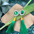 Green Cat's Eye Tassel Hook Earrings GE012