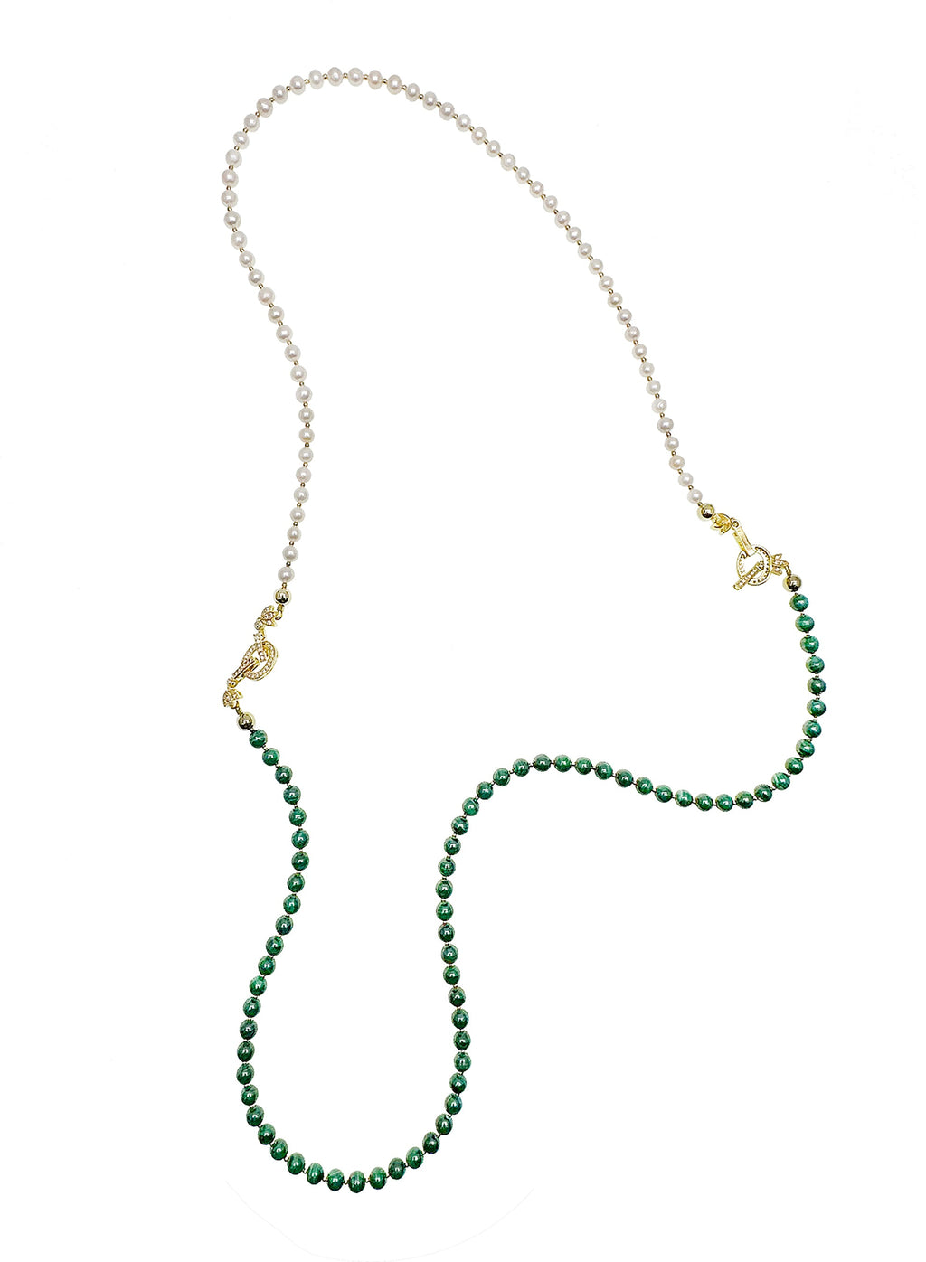 Malachite With Freshwater Pearls Versatile Necklace JN049