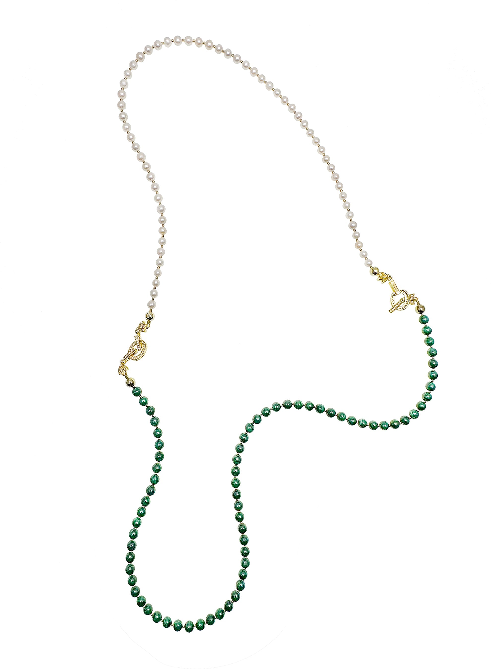 Malachite With Freshwater Pearls Versatile Necklace JN049