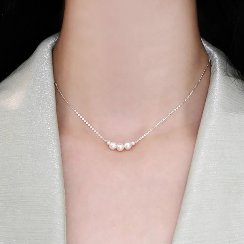 Genuine White Triple Freshwater Pearl Eternity Necklace in Silver-2