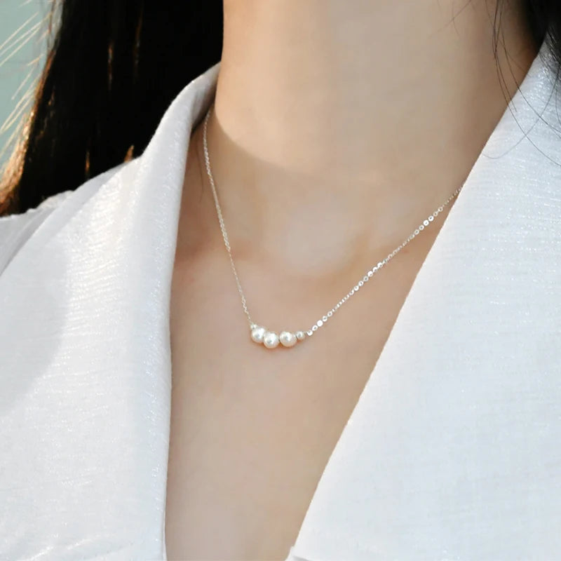 Genuine White Triple Freshwater Pearl Eternity Necklace in Silver-1