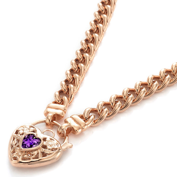 18ct Heavy Rose Gold Plated Euro Chain Necklace with a Purple Filigree Locket - USA Made-0