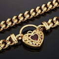 18ct Heavy Yellow Gold Plated Euro Chain Necklace with a Filigree Locket Featuring a Simulated Ruby - USA Made