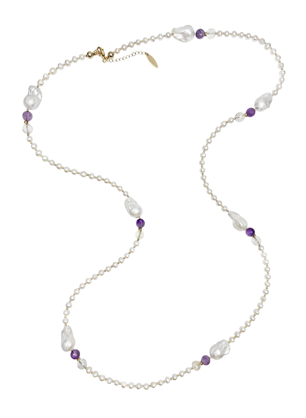 Baroque Pearls With Amethyst Long Necklace QN024