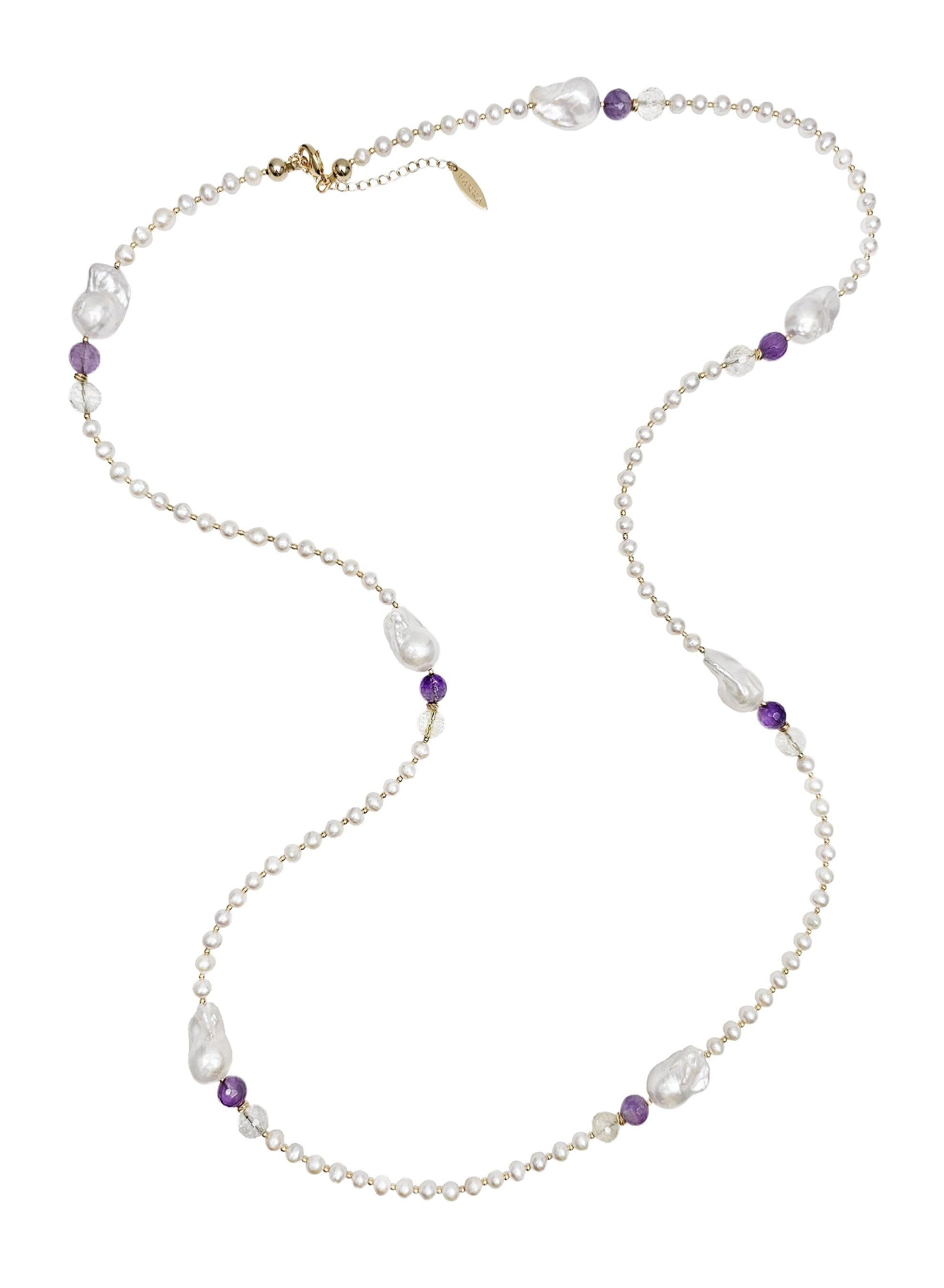 Baroque Pearls With Amethyst Long Necklace QN024