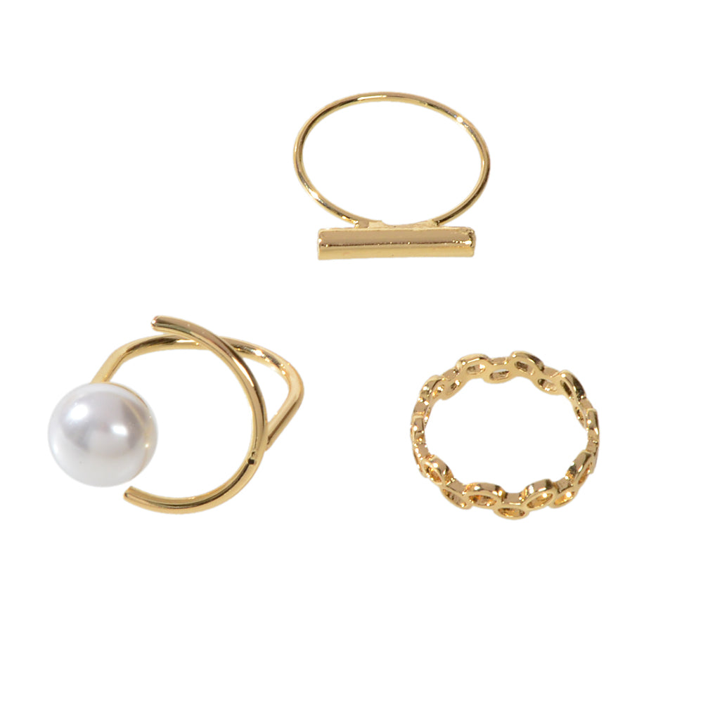 3 pcs Pearl Decor Gold Midi Finger Knuckle Rings set Teens Party Jewellery Gift-4