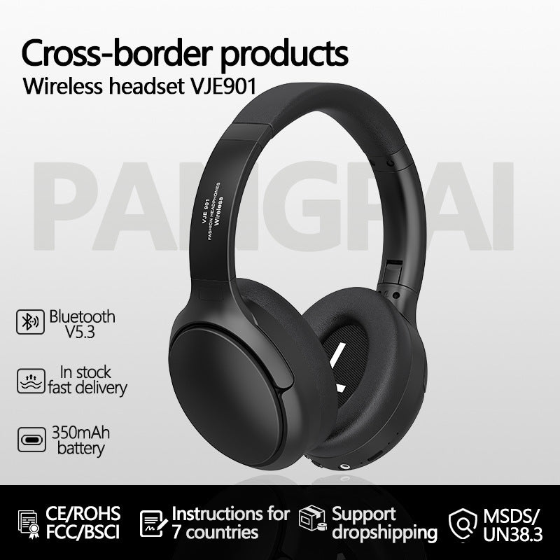 NNEDSZ Black VJE901 Wireless Bluetooth Over-Ear Headphones with Active Noise Cancelling-1