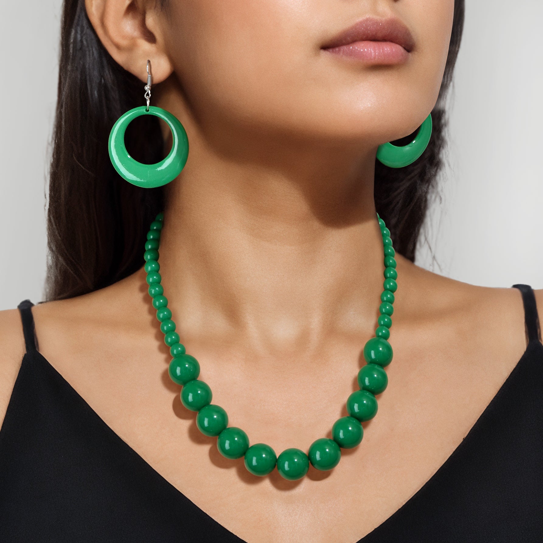 Bohemian Vacation Eye-catching Jewelry set Beads Collar Chunky Necklace and Circle Dangle Earrings Exaggerated Jewelry Set