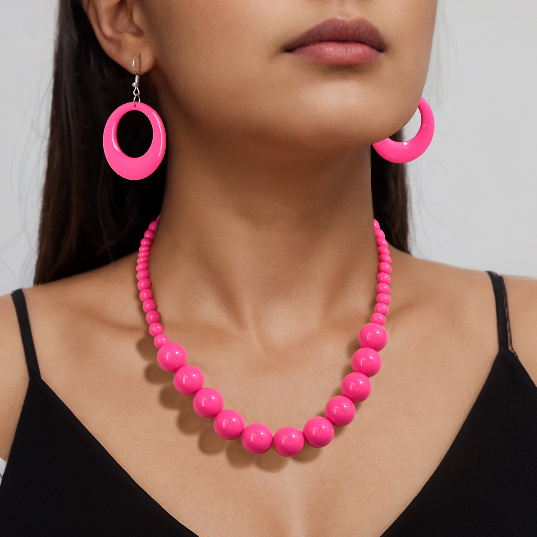 Bohemian Vacation Eye-catching Jewelry set Beads Collar Chunky Necklace and Circle Dangle Earrings Exaggerated Jewelry Set