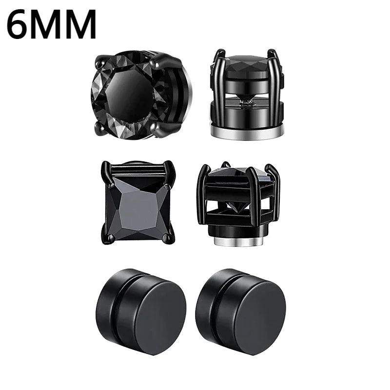 1 Pairs Crystal Strong Magnetic Ear Stud Clip Earrings for Men Women Punk Round Zircon Magnet Earrings Non Piercing Jewelry