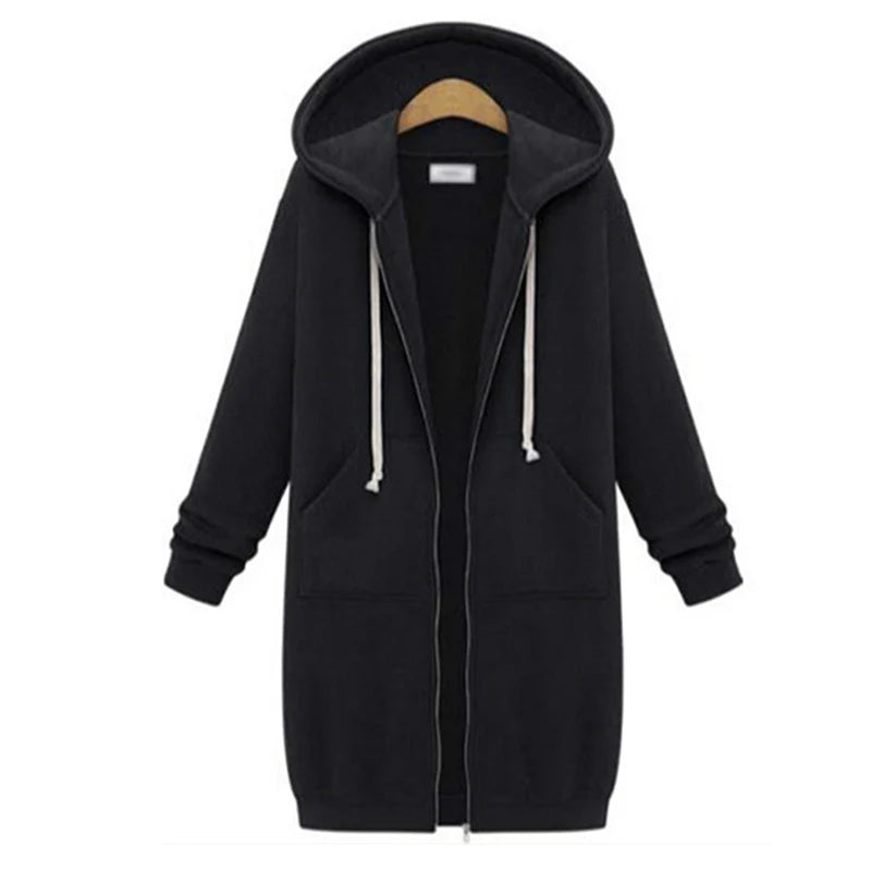 2024 Women's Autumn Winter ThickenHoodies Parkas Loose Hooded Jackets Zipper Pocket Maxi Size Sweatshirt Sports Dresses Outwear