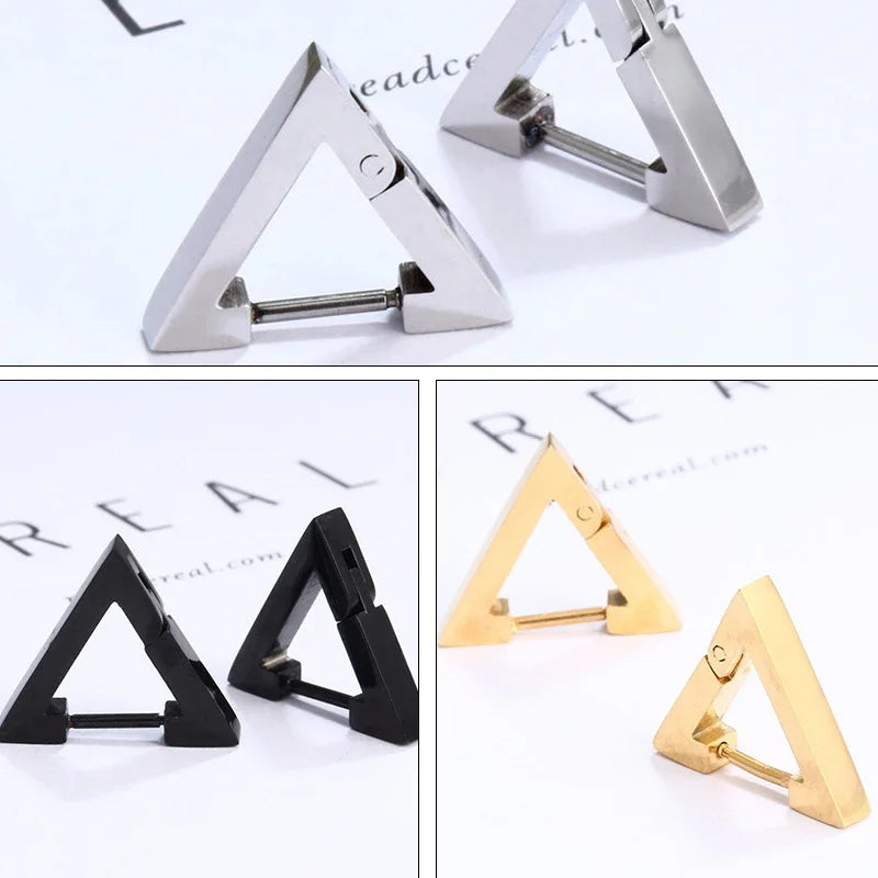 1 Pairs Punk Triangle Earrings - Unisex, Hypoallergenic Stainless Steel for Modern Style & Durability