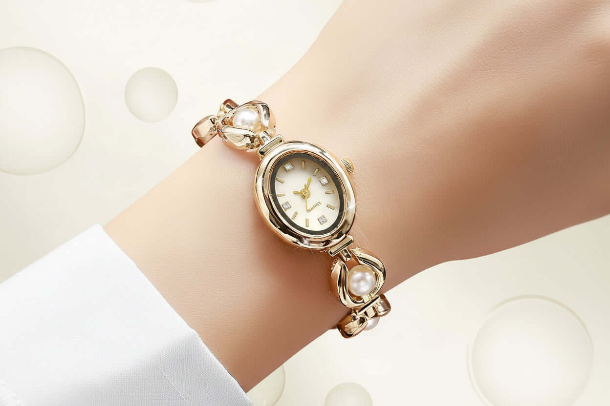Elegant Pearl Bracelet Women Quartz Wristwatch Fashion Diamond Ladies Watches Reloj Mujer (Without Box)