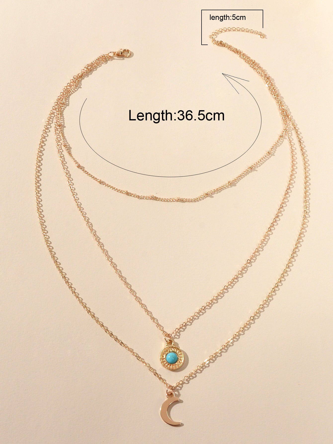 Gold Silver Multi-layer Chain Round Turquoise Moon Pendant Necklace Party Collar-1