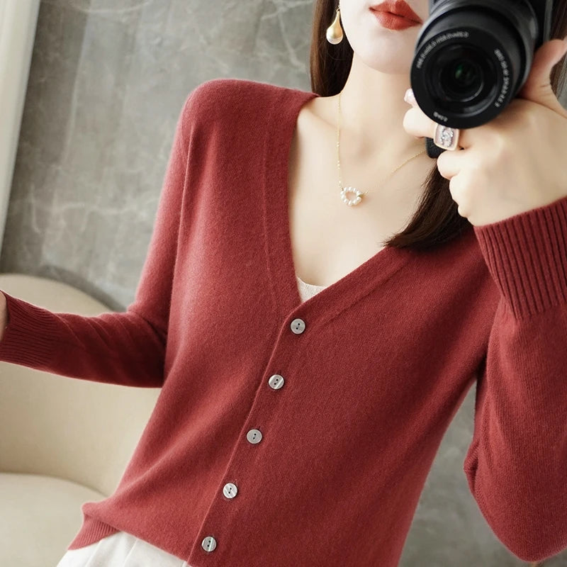 2024 New V-Neck Temperament Small Fragrant Wind Women Loose Sweater Sweater All Sweater Coat Special Offer Cardigan ZHI D035