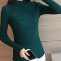 2025 Autumn Women Mock Neck Ruffles Sweater Long Sleeve Knitted Bottoming Solid Pullovers Stripe Women Casual Sweater Winter