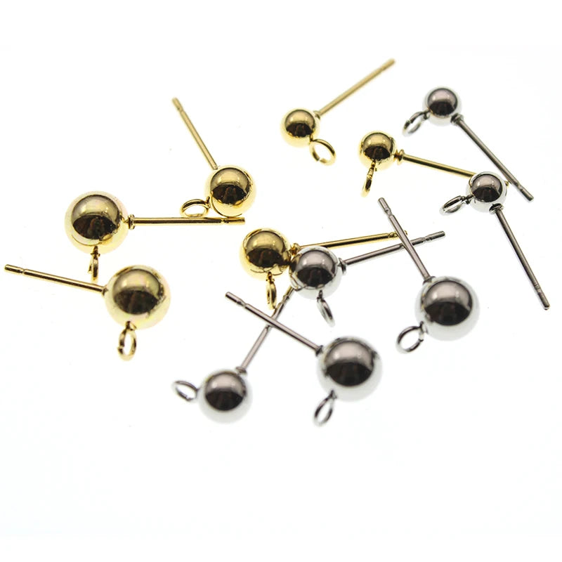 20PCS Surgical Stainless Steel 3 4 6 mm Round Ball Earrings Stud Post with Loop Fit Women DIY Earring Jewelry Making Accessories