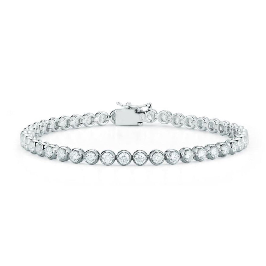 14K White Gold Bezel Set Diamond Tennis Bracelet Weighing 3.96cts