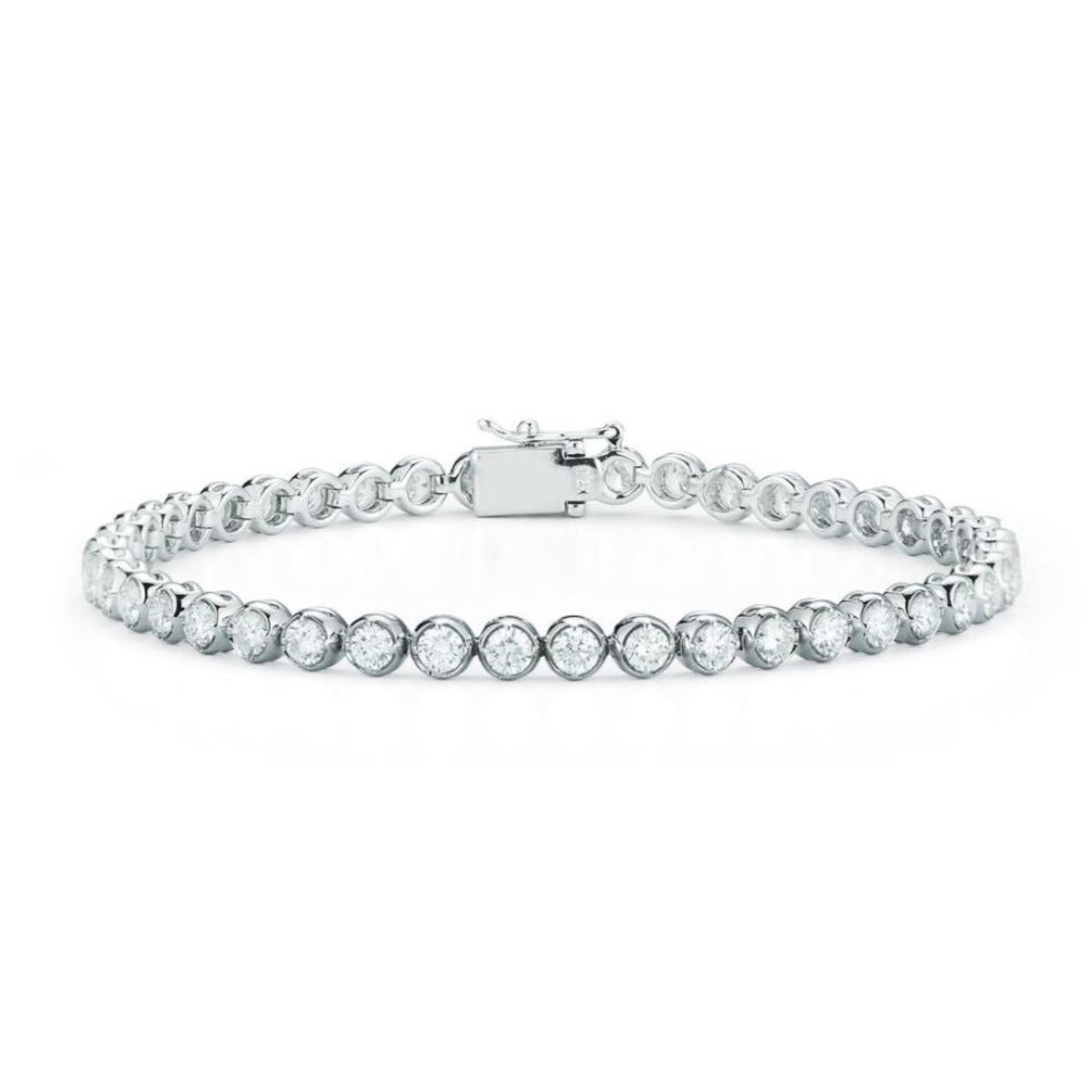 14K White Gold Bezel Set Diamond Tennis Bracelet Weighing 3.96cts