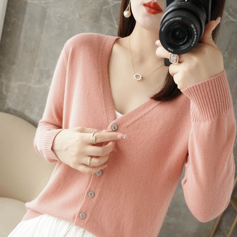 2024 New V-Neck Temperament Small Fragrant Wind Women Loose Sweater Sweater All Sweater Coat Special Offer Cardigan ZHI D035