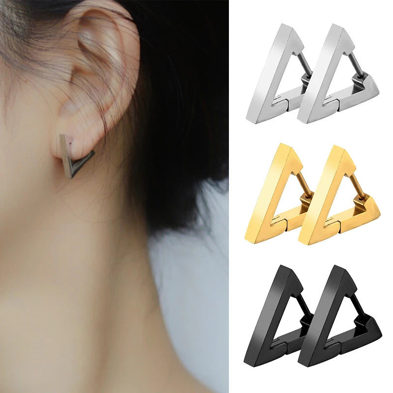 1 Pairs Punk Triangle Earrings - Unisex, Hypoallergenic Stainless Steel for Modern Style & Durability