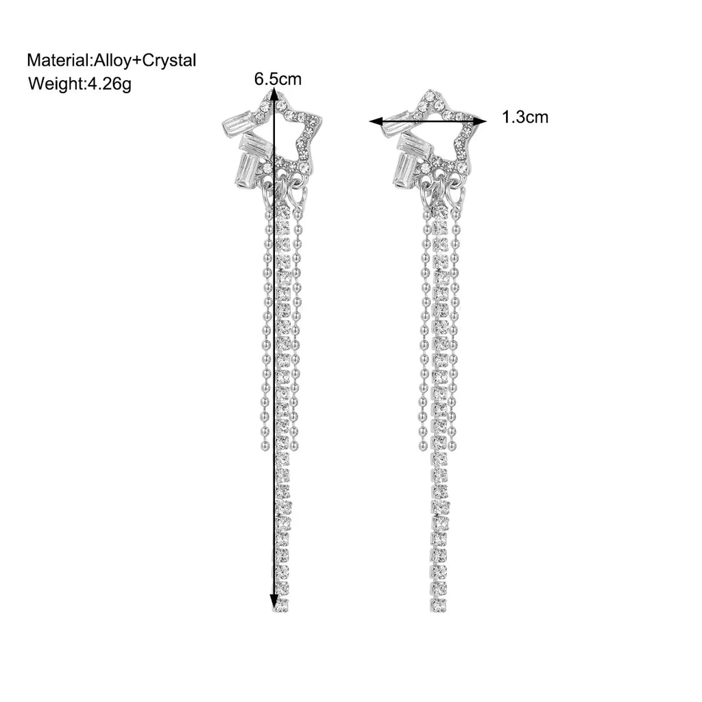 2024 New Simple Stars Tassel Earrings for Women Korean Charm Delicate Shiny Rhinestone Drop Earring Fashion Wedding Gift Jewelry