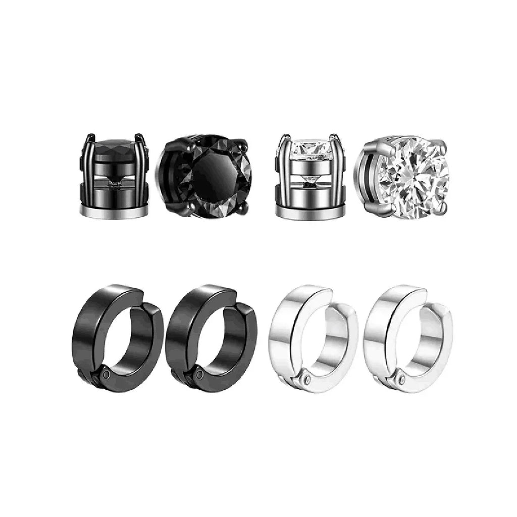 1-10 pairs of men's fashionable ear hole free magnet zircon stainless steel false earring set