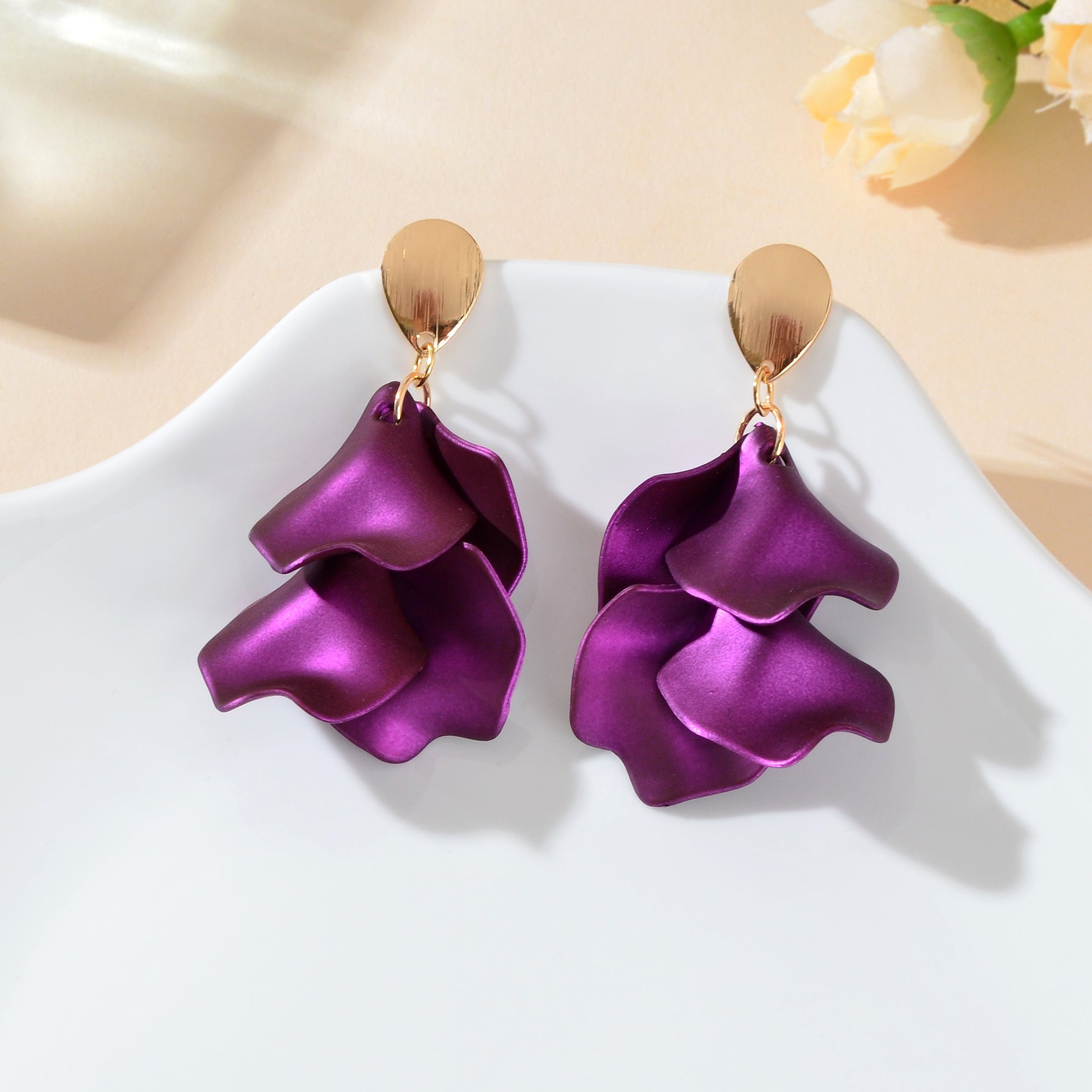 1pair Elegant Flower Petal Dangle Earrings for Women Daily Dating Party Jewelry