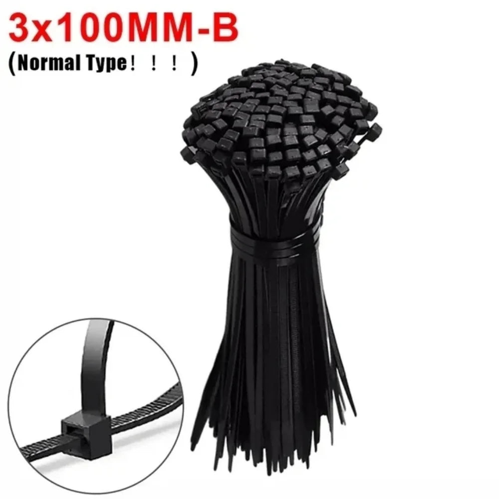 1000/100PCS Screw Hole Nylon Cable Ties Multipurpose Duty Adjustable Self-locking Cord Ties Organizer Straps Fastening Loop