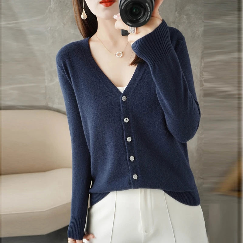 2024 New V-Neck Temperament Small Fragrant Wind Women Loose Sweater Sweater All Sweater Coat Special Offer Cardigan ZHI D035