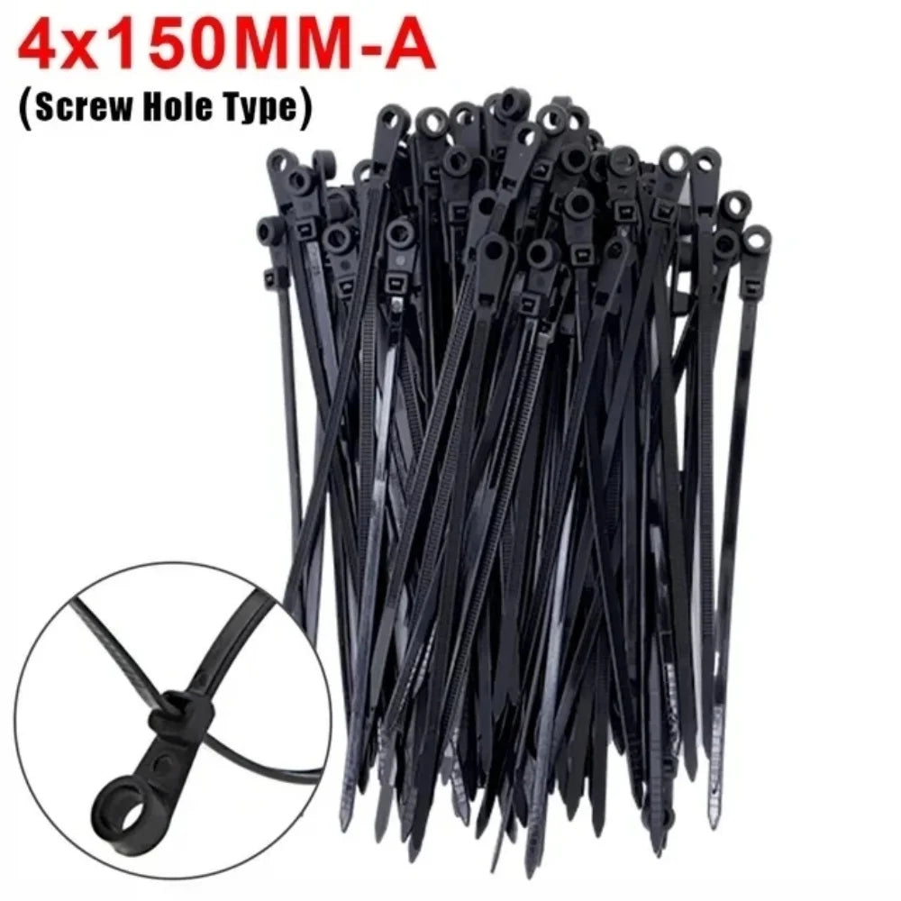1000/100PCS Screw Hole Nylon Cable Ties Multipurpose Duty Adjustable Self-locking Cord Ties Organizer Straps Fastening Loop