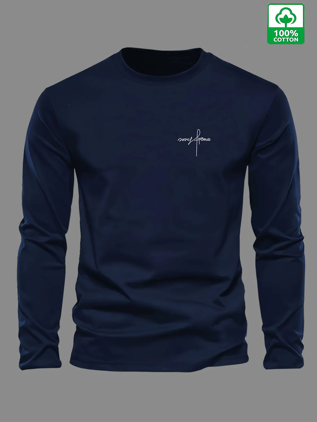 100% pure cotton men's long sleeved round neck loose classic letter printed autumn and winter casual versatile T-shirt top