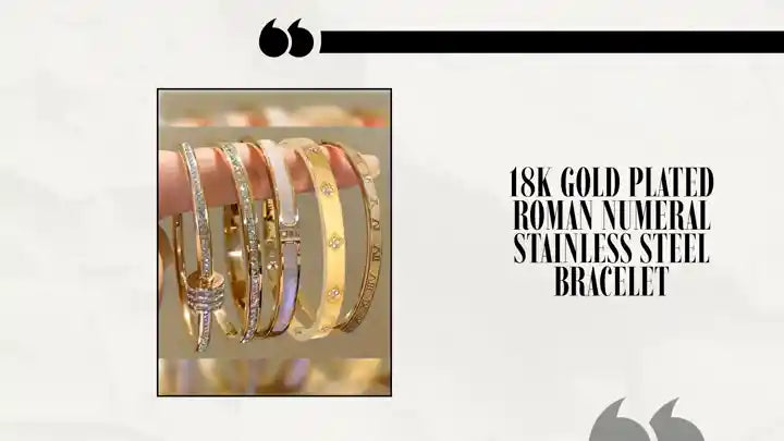 18K Gold Plated Roman Numeral Stainless Steel Bracelet by@Outfy